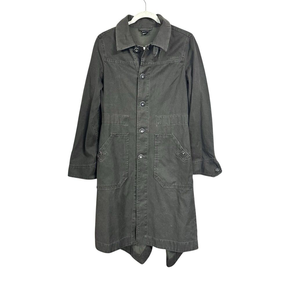 Diesel Womens Sz M Gray Denim Military Field Army Gorp Emo Alt Long Jacket VTG